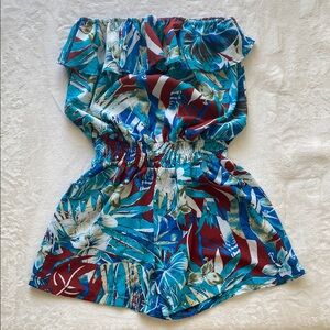 Tropical Blue Floral women’s Romper with pockets